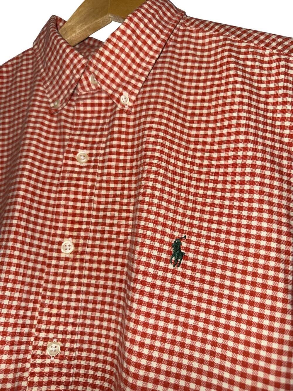 Vintage Ralph Lauren Orange Gingham Plaid Long Sleeve Button Down Shirt XL Fall